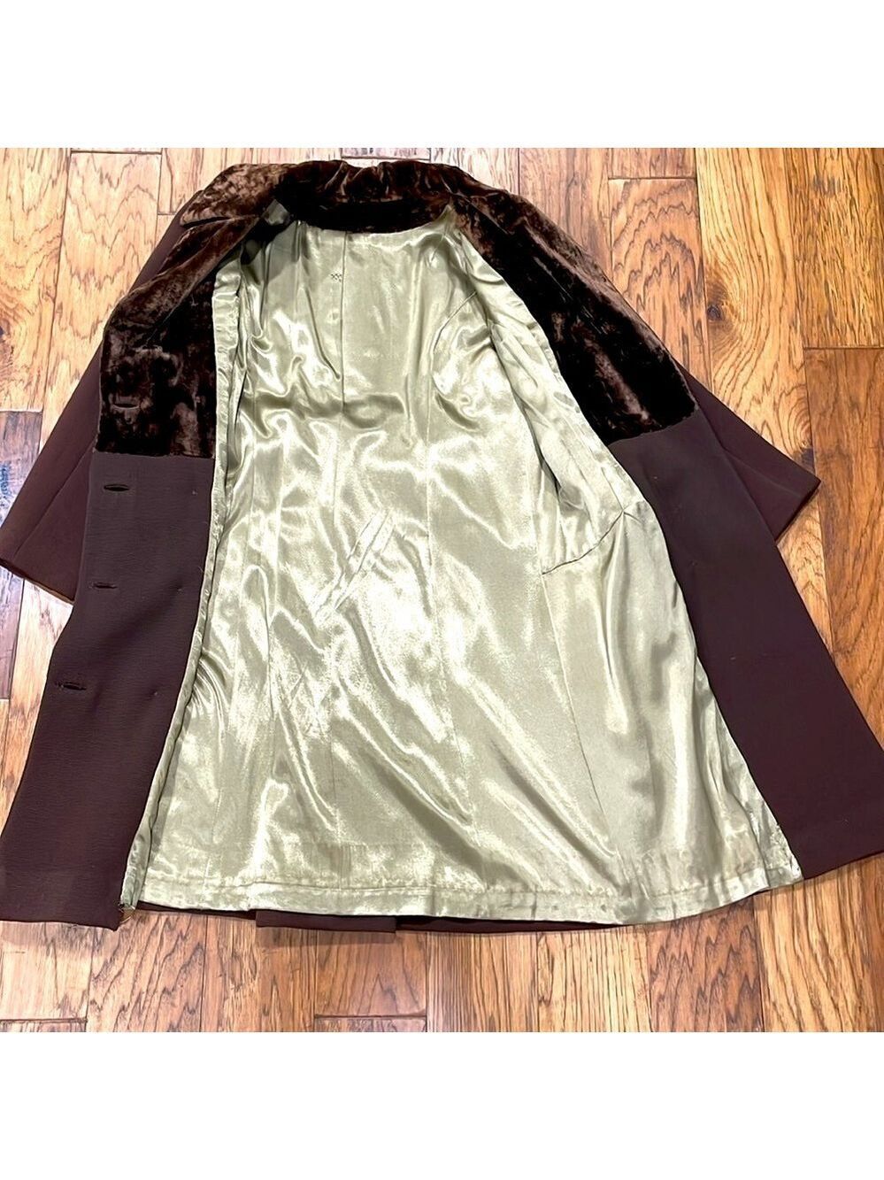 1960s Women’s Brown Long Dress Coat Fully Lined size 6 - Picture 5 of 5